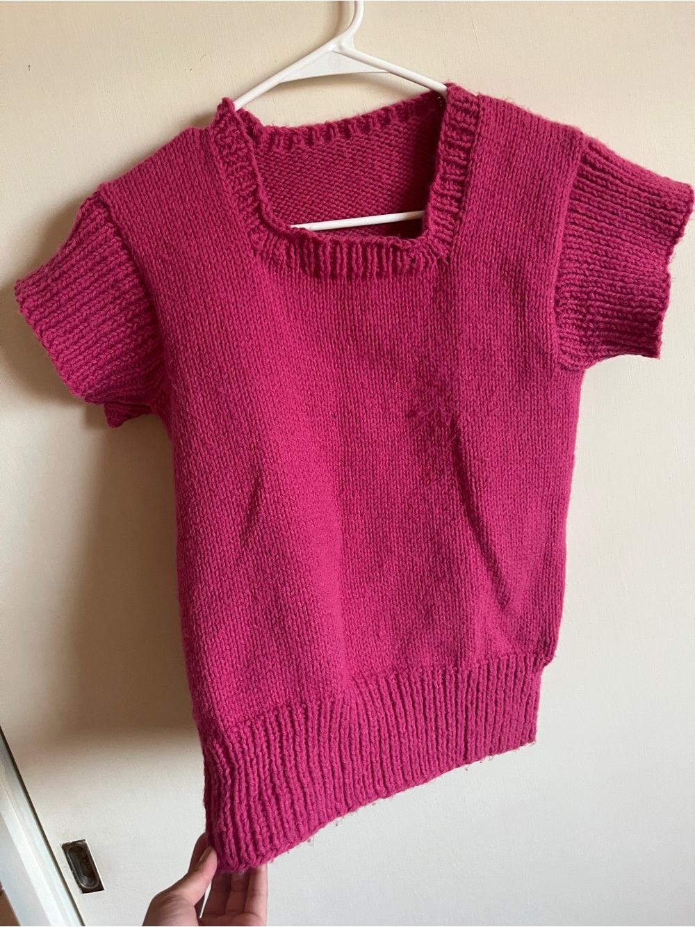 Bright Fuchsia Hand Knit Short-Sleeve Sweater - Picture 1 of 3